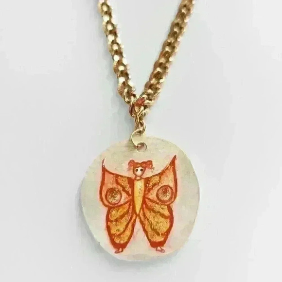 Cute butterfly girl pendant on a gold chain necklace ✦ unique handmade jewelry ✦ - Picture 1 of 12